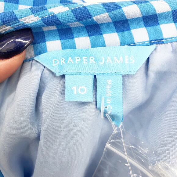 DRAPER JAMES Patio Shirtdress Size 10 Blue White Gingham Flutter Sleeve NWT - Picture 11 of 15